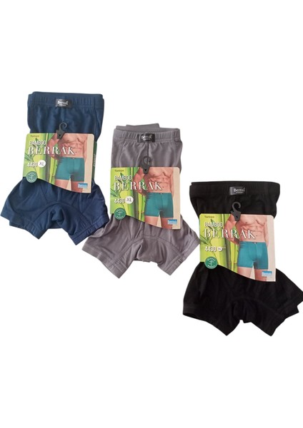 Bamboo Boxer Pamuklu Cotton Modal Elasten 3'lü Ekonomik Paket Siyah-Gri-Lacivert Ekstra Esnek Yumuşak Slim Fit Babx1-4