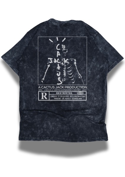 Oversize Jack Cactus Sırt Baskılı Yıkamalı T-Shirt, Unisex Travis Scott Baskılı Eskitme Tişört modelleri