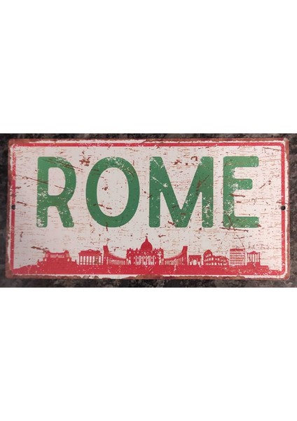Roma Silüetli Dekoratif Alüminyum Tabela - Antik Metal Duvar Dekoru - Şehir Manzarası Vintage Tabela fiyatları