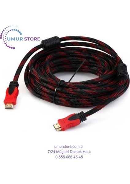 5 Metre Hasır Sargılı Altın Uçlu HDMI Görüntü Kablosu 3D 14V