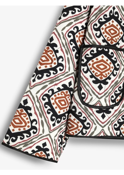 Etnik Desenli Biye Detaylı Kapitone Ceket Ekru fiyatları