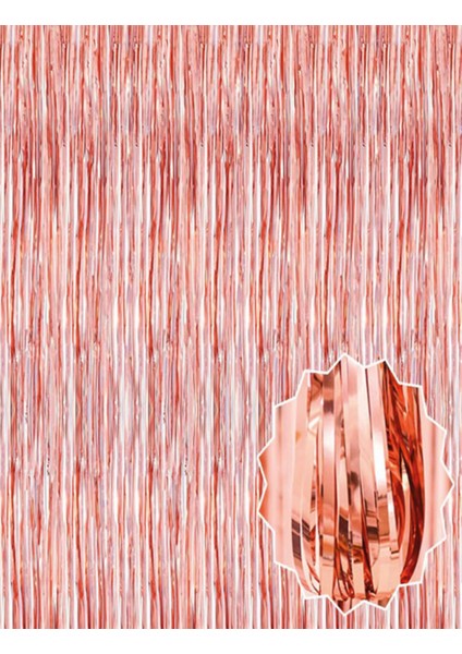 Rose Gold Püsküllü Kapı Perdesi - Parti, Bekarlığa Veda, Doğum Günü 1x2 M (4887)
