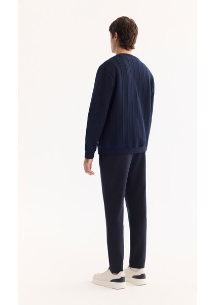 Erkek Lacivert Bisiklet Yaka Çizgili Elastan Regular Fit Sweatshirt A52Y1218 fırsatları