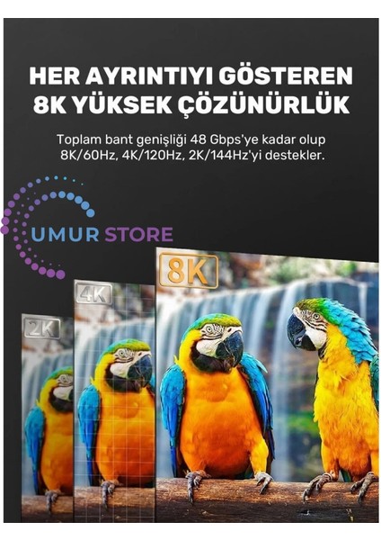HDMI 2.1 Kablo 8K Ultra Hdtv 2 Metre, 8k 60Hz, 4K 120Hz, 7680P Hdr 2.1V 48GBS Görüntü Kablosu modelleri