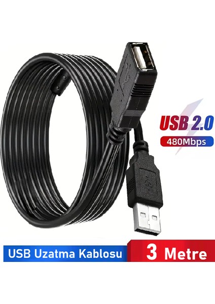 USB Uzatma Kablosu / Filtreli / USB 2.0 High Speed Transmission Rate / 3 Metre