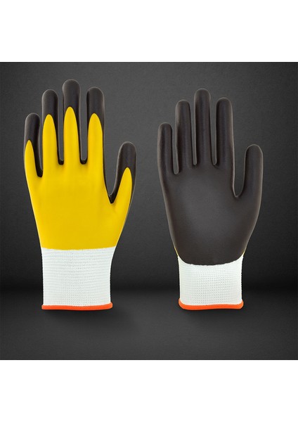 Iş Güvenlik Inşaat Eldiveni Çift Nitril (Sarı-Siyah) No: 10 L Beden Polyester Double Nitril modelleri