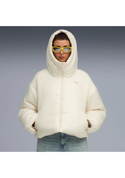 Kadın Krem Puma Shiny Hooded Padded Jacket Krem Kadın Mont