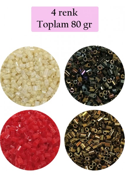 Kesme Cam Boncuk 2mm - 4 Renk - Toplam 80 Gram - BNC444
