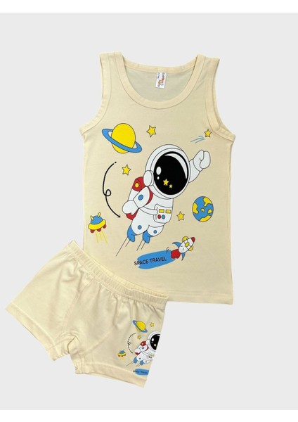 Erkek Çocuk Pamuklu Astronot Uzay Desenli Atlet Boxer Takımı