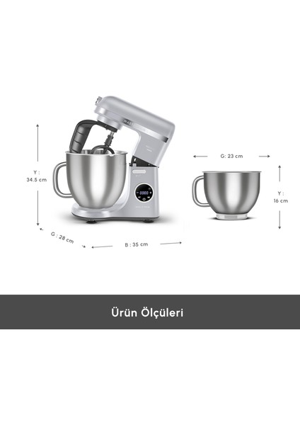Mastermaid Chef Ultra D2000W Dijital Ekranlı Hamur Yoğurma Makinesi Silver 7 L fiyatları