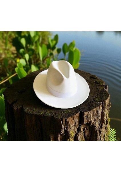 Kadın Beyaz Kovboy Fötr Şapka