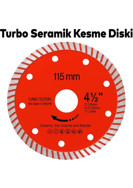 Turbo Elmas Testere Turbo Kesim Kesici Çapaksız Hassas Seramik Mermer Granit Diski 115 mm 4.5 Inç