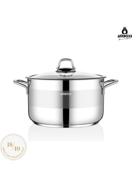 Saphire Paslanmaz Çelik 24 cm Cam Kapaklı Derin Tencere