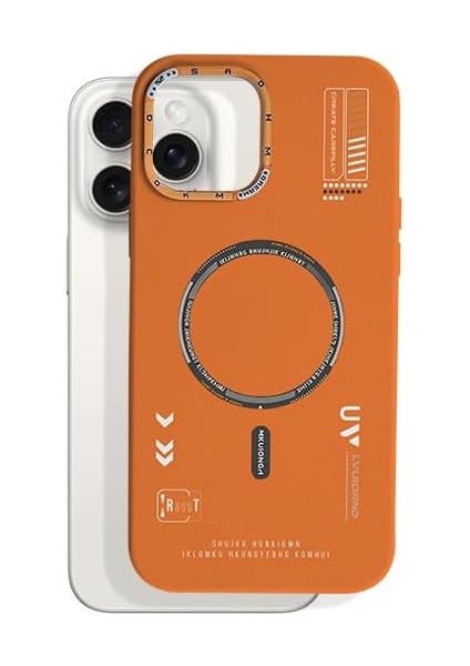 iPhone Için Kamera Korumalı Magsafe Wireless Şarj Özellikli Buzlu Şeffaf Desenli Silikon (Turuncu, iPhone 14 Pro Max)