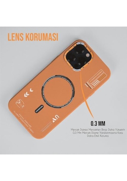 iPhone Için Kamera Korumalı Magsafe Wireless Şarj Özellikli Buzlu Şeffaf Desenli Silikon (Turuncu, iPhone 14 Pro Max) modelleri
