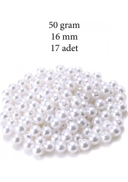 50 Gram 16MM Beyaz Renk Plastik Inci Boncuk Çanta ve Takı Yapım Boncuğu (~17 Adet)