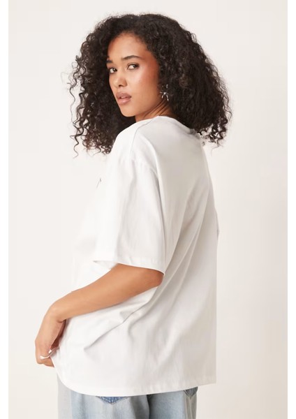 Trend Kadın Tişört - %100 Pamuk Amalfi Coast Italy Baskılı Oversize Beyaz fırsatları