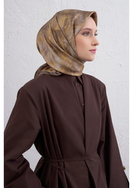 Soyut Desenli Saf Ipek Twill Eşarp 9433D 35
