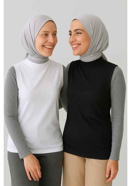 Mırach 2'li Paket Balıkçı Yaka Kolsuz Bluz Seti - Siyah ve Beyaz modelleri