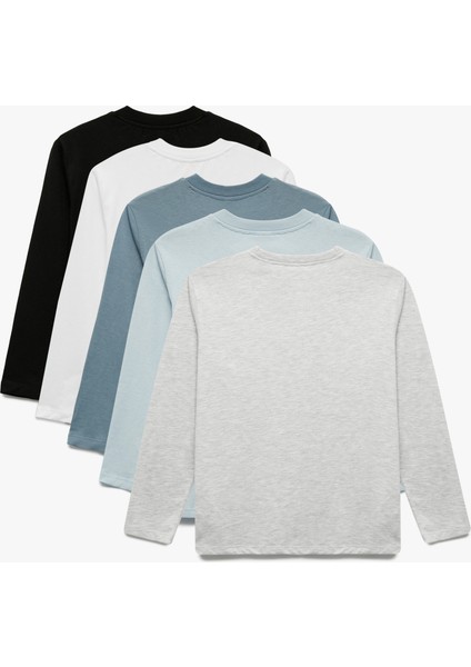 Uzun Kollu Bisiklet Yaka Pamuklu 5'li Tişört Seti fiyatları
