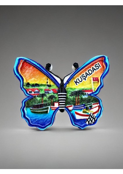Kuşadası Temalı Kabartmalı Polyester Magnet 9cm x 7cm Lacivert