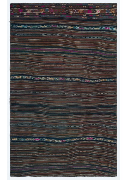 Teselya Kahverengi Eskitme Yün Modern Desenli Yün Hav Toz Vermez Leke Tutmayan Salon Yolluk Mutfak El Dokuma Halı