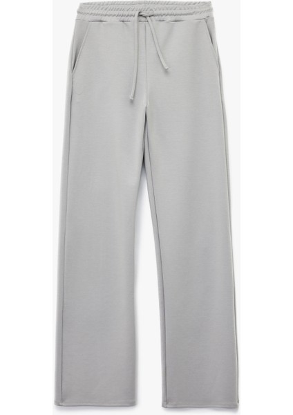 Yüksek Bel Cep Detaylı Beli Bağcıklı Modal Karışımlı Geniş Paça Eşofman Altı