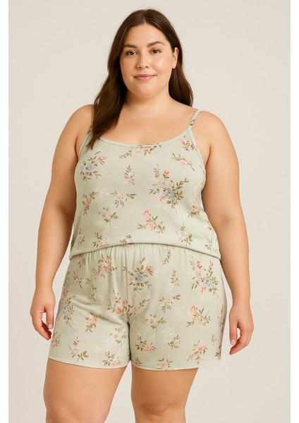 Büyük Battal Beden Askılı Şortlu Takım / Büyük Beden Pijama Takımı