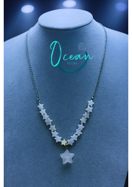 Doğal Sedef Çelik Kolye Yıldız Model modelleri