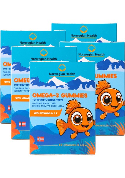 Omega 3 Gummies Çocuklar İçin Tutti Frutti Aromalı 30 Çiğnenebilir Norveç Somonlu Balık Yağı | 5 x 30 | 150 Gummies fiyatları