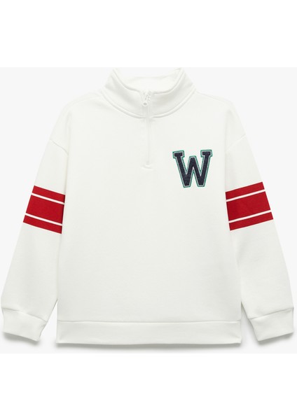 Şardonlu Uzun Kollu Yarım Fermuarlı Dik Yaka Sweatshirt