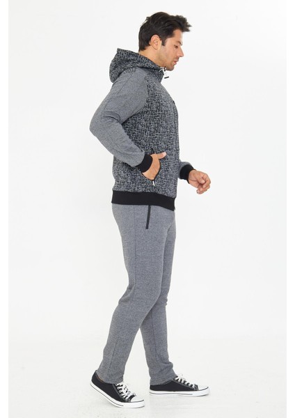 Erkek Tam Fermuarlı Kapüşonlu Eşofman Takımı Antrasit 5754-A fırsatları