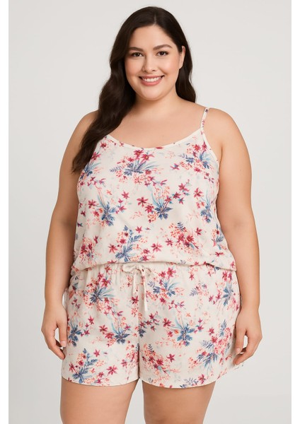 Büyük Battal Beden Askılı Şortlu Takım / Büyük Beden Pijama Takımı