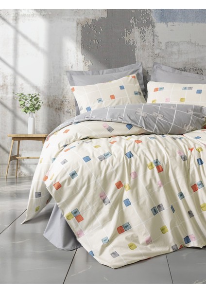 Minimal Tek Kişilik Lastikli Çarşaflı Nevresim Takımı Evo Gri