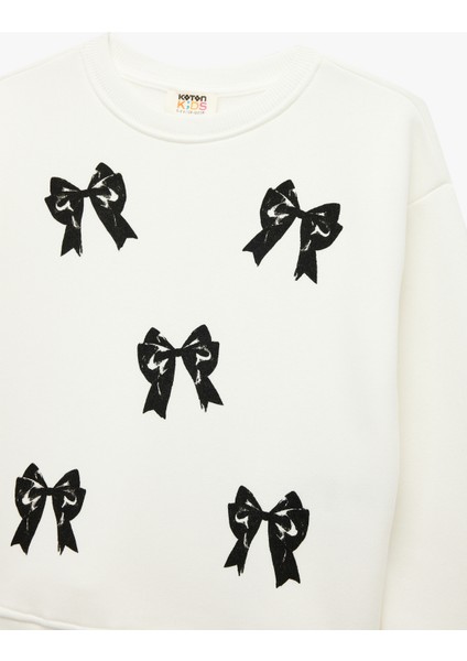 Uzun Kollu Bisiklet Yaka Şardonlu Fiyonk Baskılı Sweatshirt modelleri