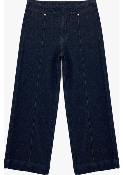 Yüksek Bel Pamuklu Metal Aksesuarlı Nervürlü Kısa Jean Pantolon - Culotte Jeans