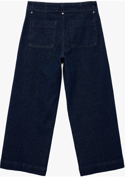 Yüksek Bel Pamuklu Metal Aksesuarlı Nervürlü Kısa Jean Pantolon - Culotte Jeans fiyatları