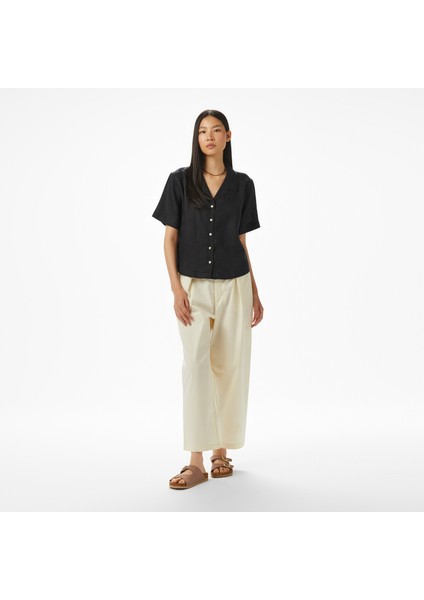 Kadın Siyah Regular Fit Keten Gömlek modelleri