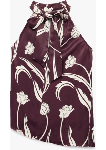 Floral Desenli Halter Yaka Saten Bluz