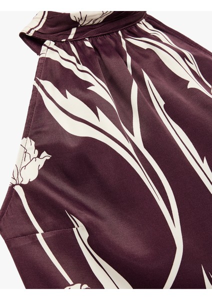 Floral Desenli Halter Yaka Saten Bluz modelleri