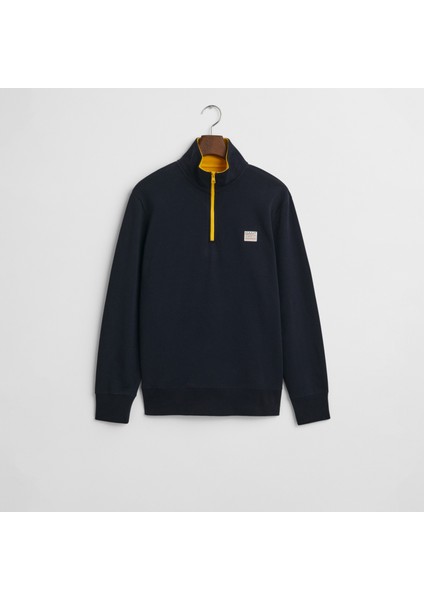 Erkek Lacivert Regular Fit Yarım Fermuarlı Logolu Sweatshirt fırsatları