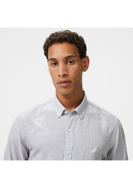 Erkek Gri Classic Fit Çizgili Gömlek fırsatları