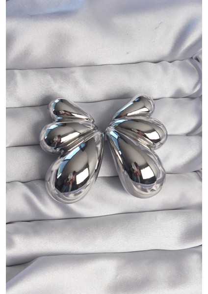 Pirinç Gümüş Renk İri Bombeli Kelebek Küpe - TJ-BKP9112