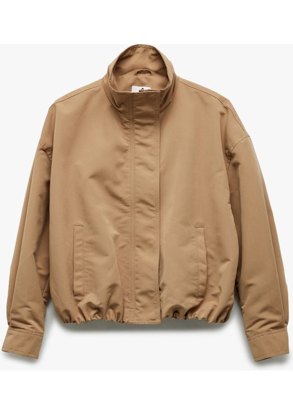 Uzun Kollu Dik Yaka Oversize Bomber Ceket