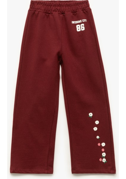 Şardonlu Çiçek Baskılı Pamuklu Geniş Paça Eşofman Altı