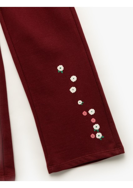 Şardonlu Çiçek Baskılı Pamuklu Geniş Paça Eşofman Altı fırsatları