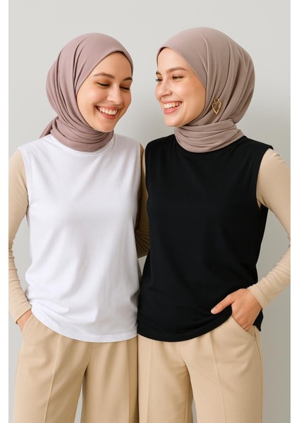 Mırach 2'li Paket Bisiklet Yaka Kolsuz Bluz Seti - Siyah ve Beyaz