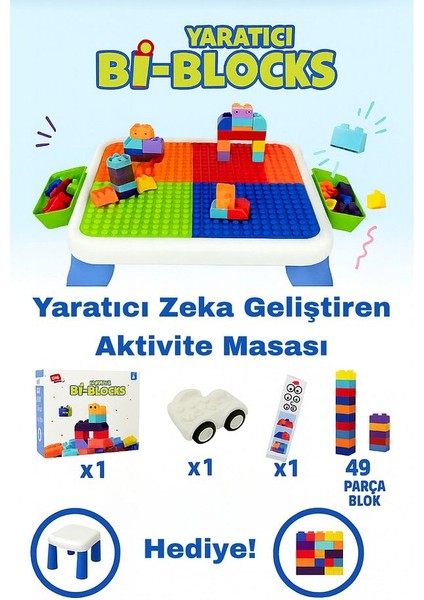 Eğitici Zeka Geliştiren Yaratıcı Aktivite Masası (49 Adet Parça LEGO ve Sandalye Hediyeli) 3+ Yaş