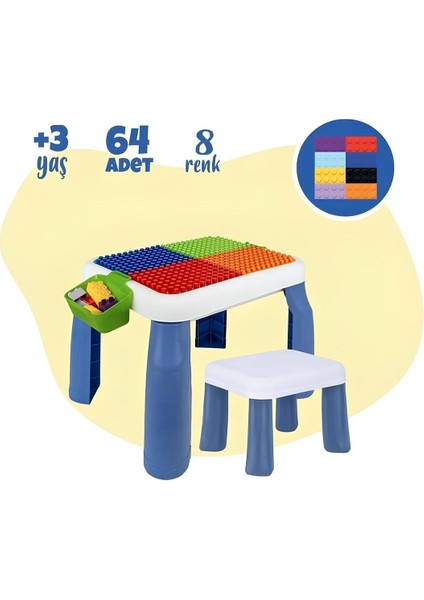 Eğitici Zeka Geliştiren Yaratıcı Aktivite Masası (49 Adet Parça LEGO ve Sandalye Hediyeli) 3+ Yaş