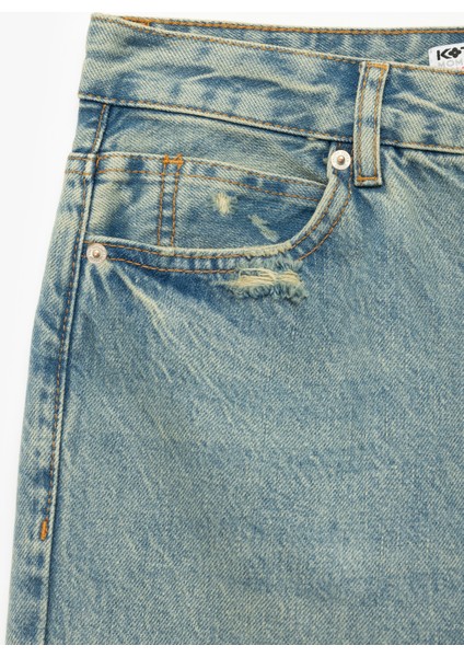 Yüksek Bel Rahat Kalıp Yıpratılmış Zincir Detaylı Mom Jean Pantolon - Mom Slim Jean fırsatları